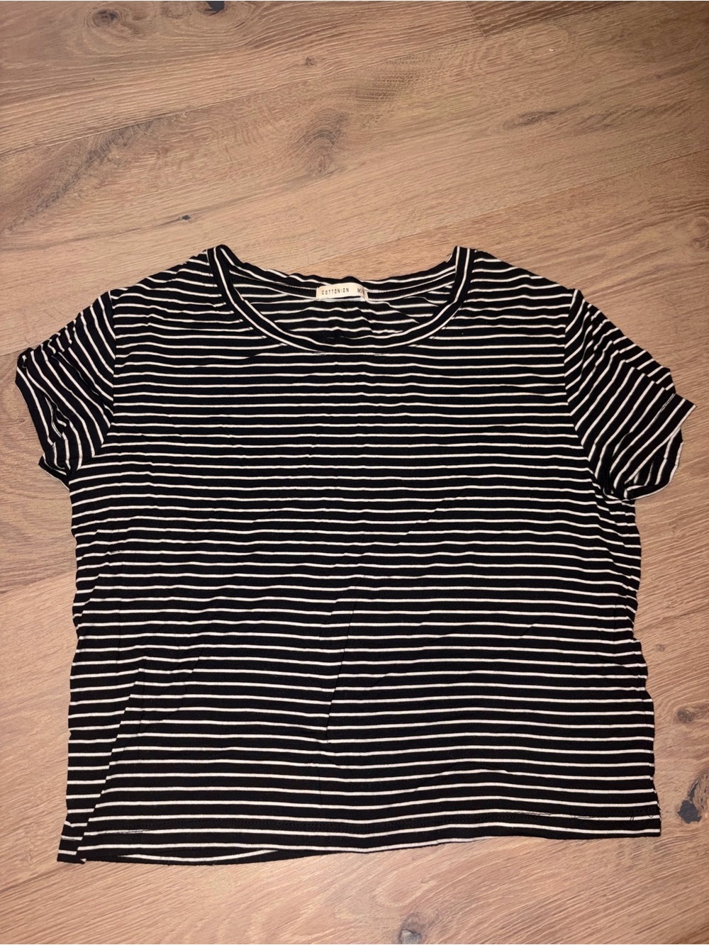 Cotton On Black & White Striped Short Sleeve Tee Medium